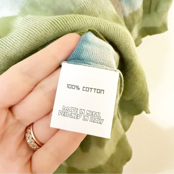 Happy Sheep Tie Dye Cotton Green Blue Short Sleeve Sweater size small - Picture 7 of 7